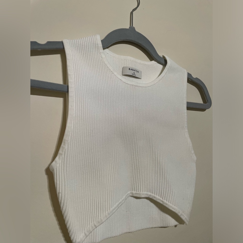 Babaton White Ribbed Sleeveless Top